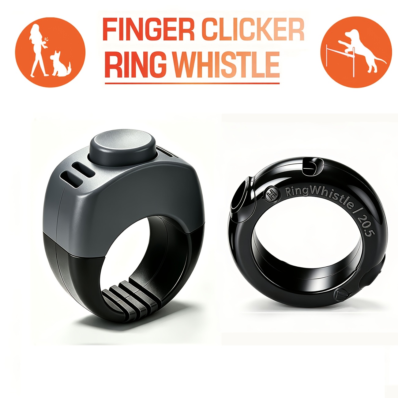 TEMU Juego de entrenamiento para perros: Clicker de anillo para dedo + silbato de anillo, 2 piezas, Clicker para mascotas tipo anillo para dedo y