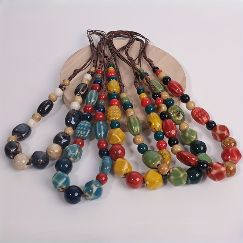 Women's Handmade Bohemian Ceramic Bead Necklace