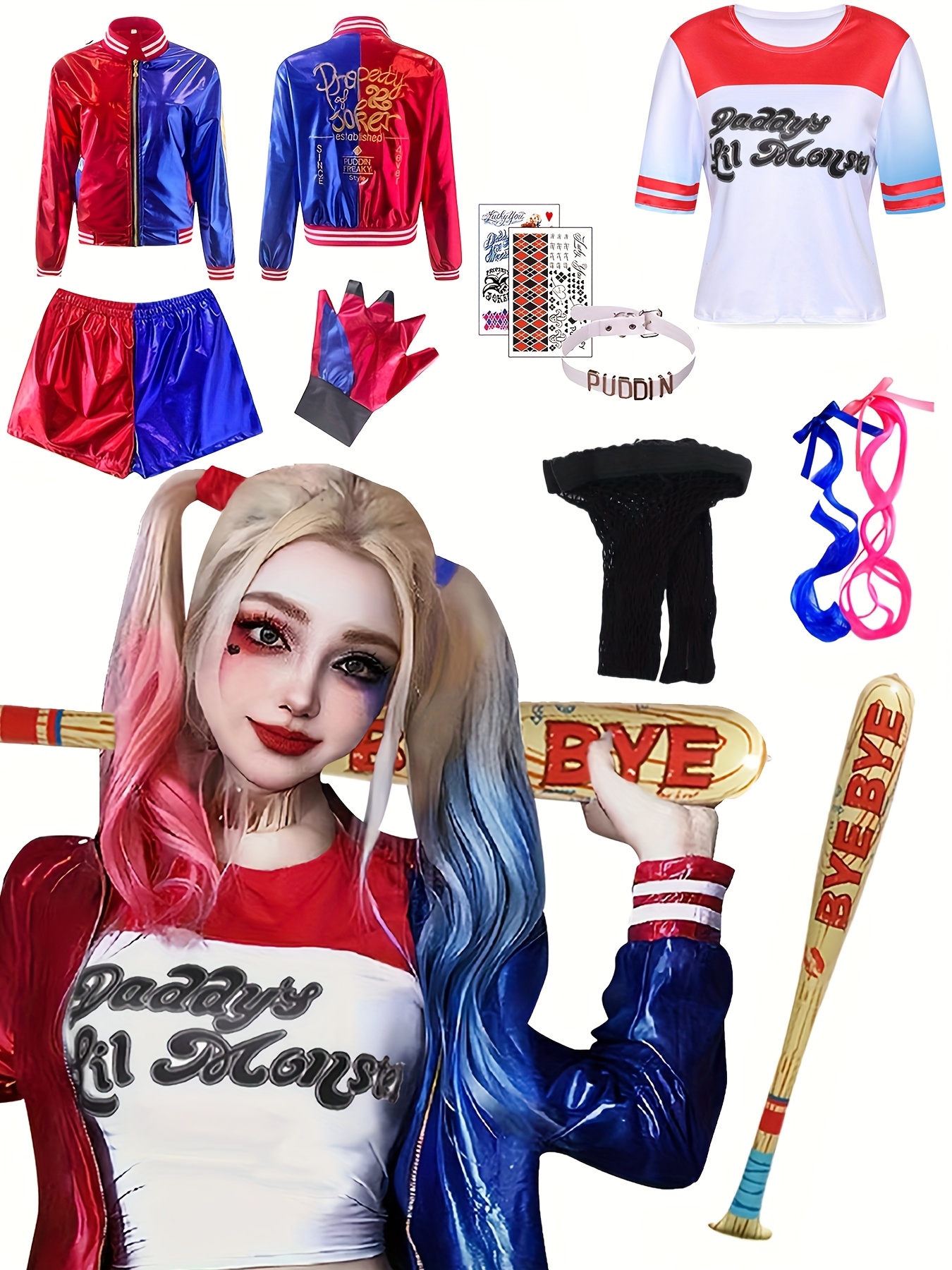 DISFRAZ DE PAYASO TRAJE ROJO CON CORBATA PARA MUJER