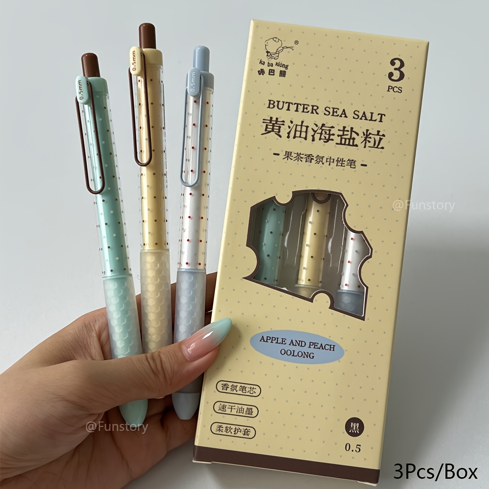 TEMU Lot de 3 stylos à encre gel parfumés amusants 0,5 mm, stylo créatif à séchage rapide, stylo noir à pois simples pour étude et bureau