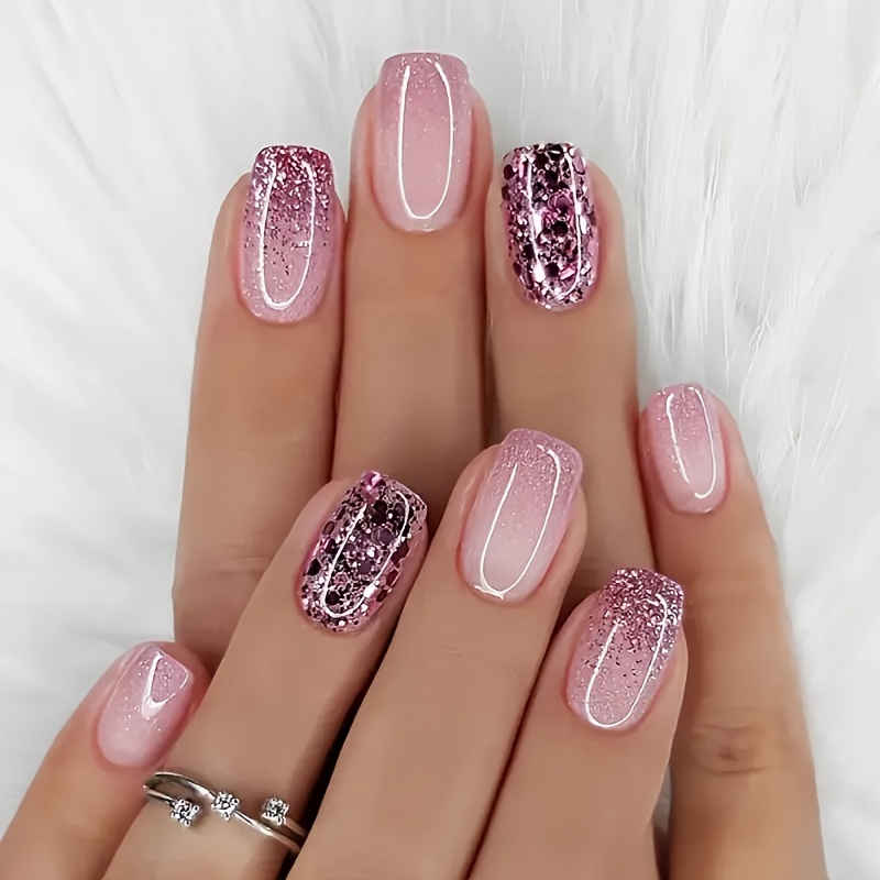 Upgrade Your Look: 24pcs Short Square Press-on Nails, European/ , Glossy Fake Nails For Nail Extension, Detachable With Jelly Glue And 1 Nail File