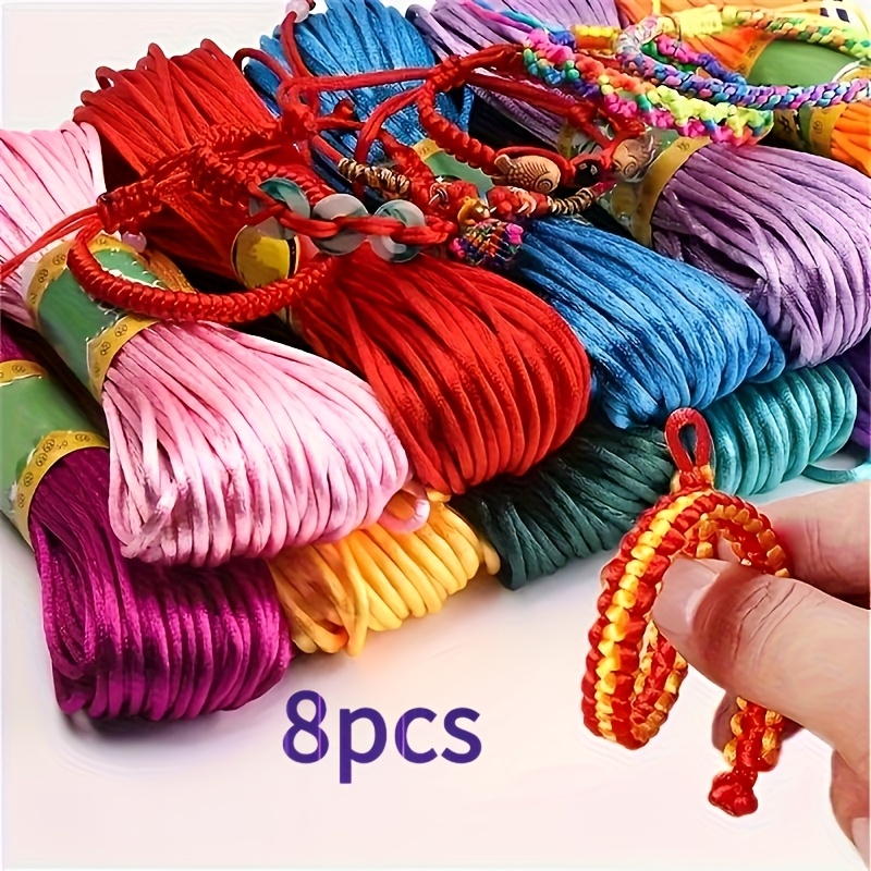 Image of 8-roll Set Of Vibrant Colored Chinese Knot Cord - 10.0m Durable Elastic Material, Suitable For Making, Crafts, And Decorative Projects, Textured Cord | Beading String, Jewelry Making Supplies