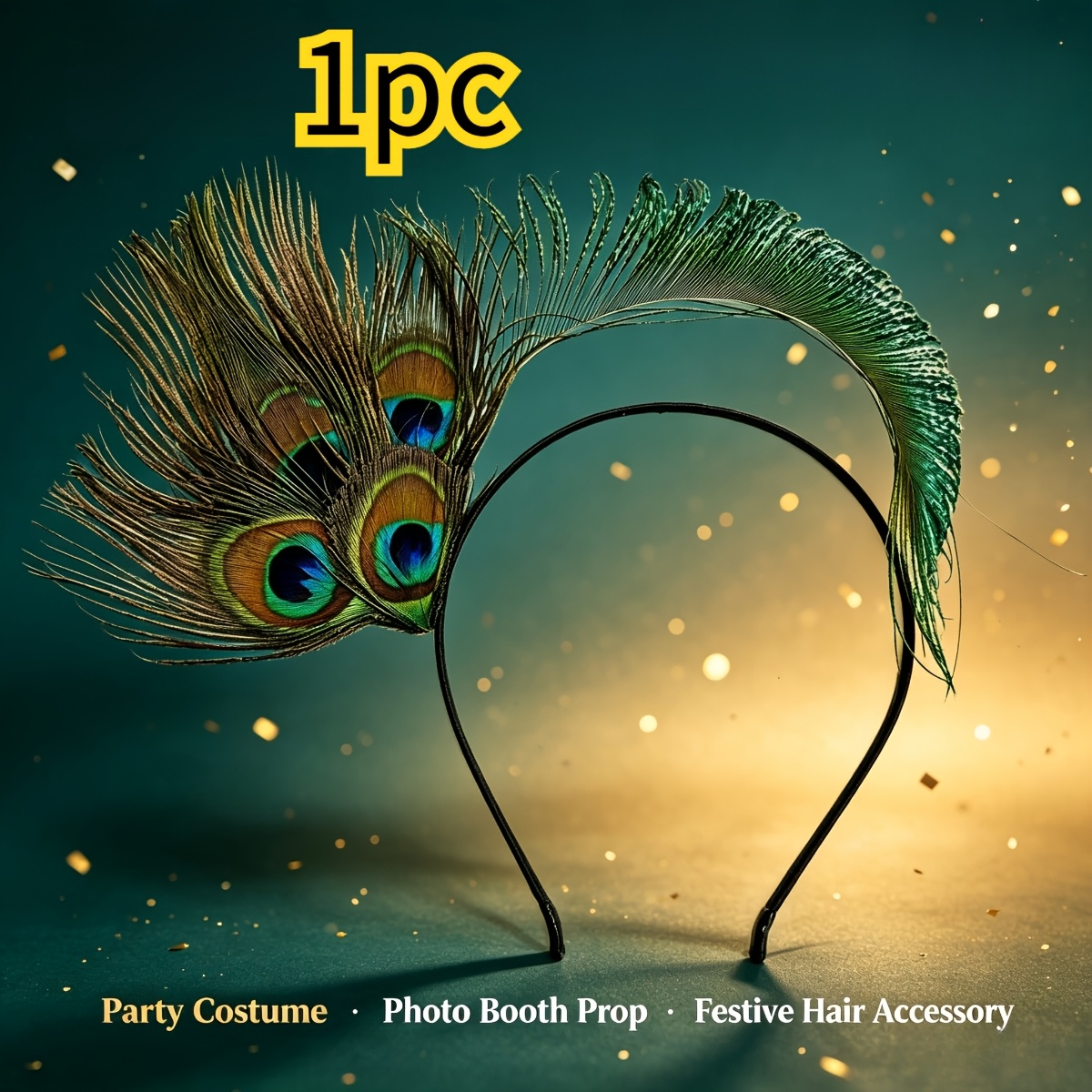 Image of 1pc 1920s Flapper Peacock Artificial Feather Headband | Roaring 20s Headpiece, Cocktail Wedding Tea Party Headwear For Women