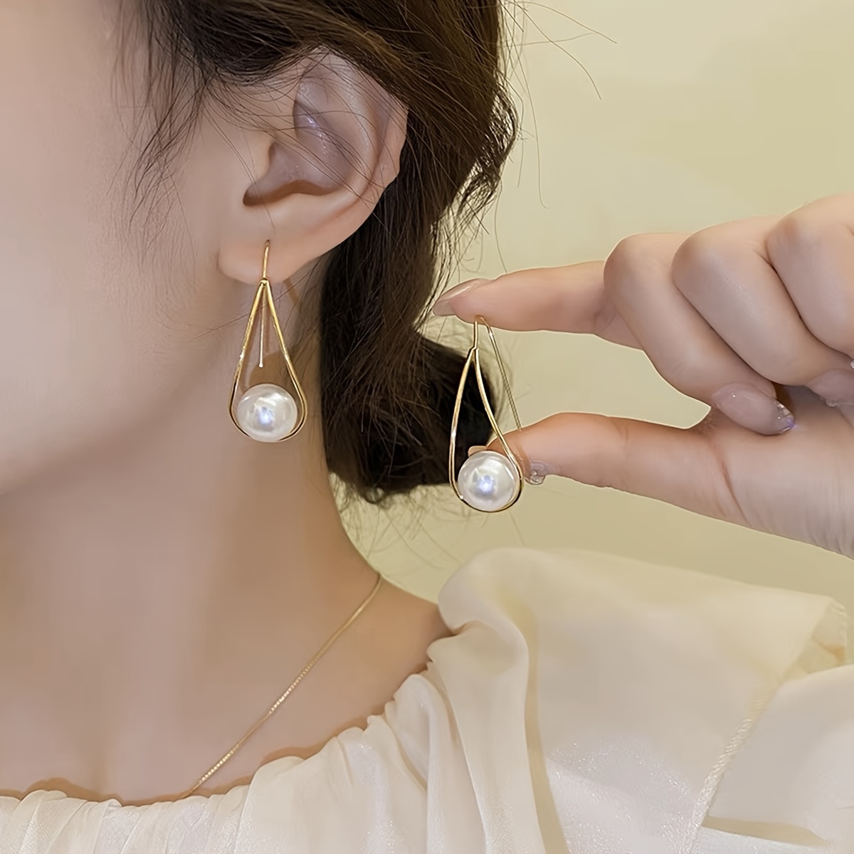 [Geometric Pearl Earrings] 1 Pair of Geometric Minimalist Fashion Women's Elegant Light Luxury Imitation Pearl Earrings - Daily & Holiday Gift