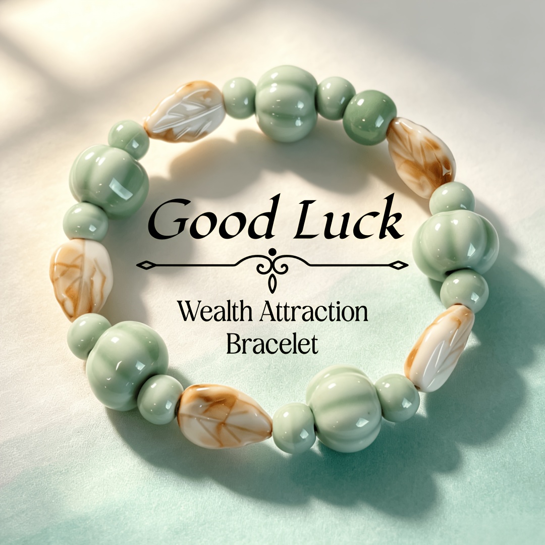 Celadon-Glazed Ceramic Pumpkin-Shaped Stretch Bracelet