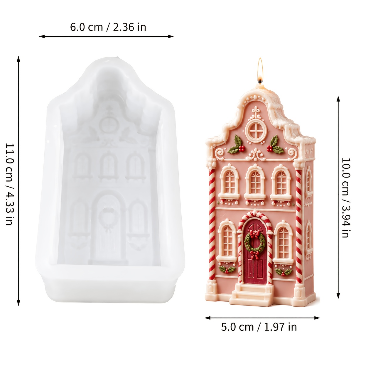TEMU Stampo in silicone e resina, Stampo in silicone per cottage natalizio, con finestra ad e di , Compatibile con resina epossidica, gesso, pietre