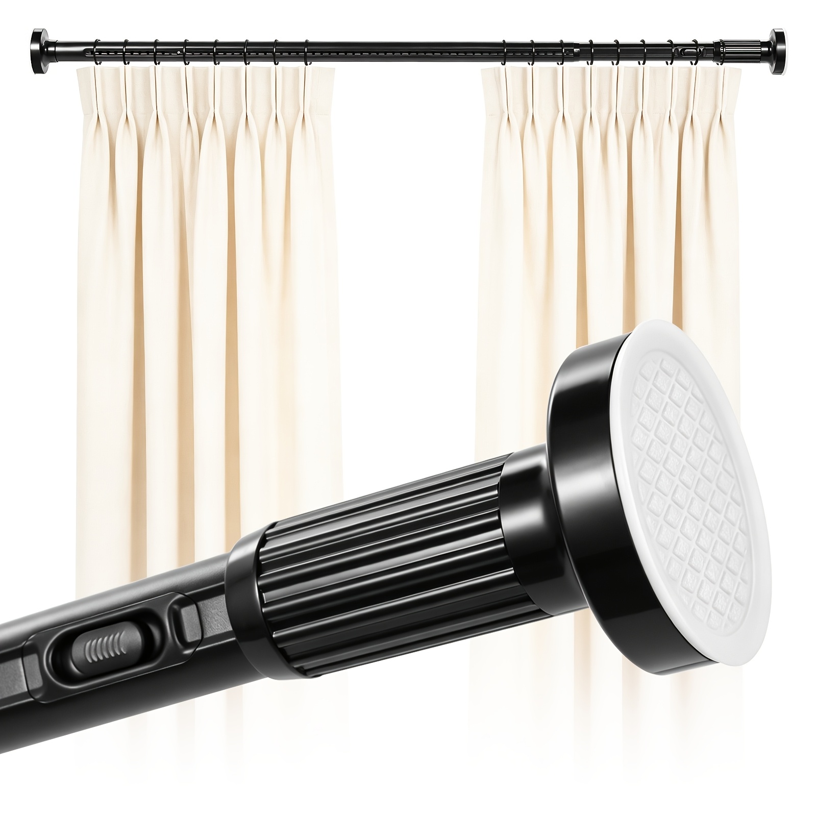 Image of No-drill Curtain Rod, 32mm Diameter, Telescopic Rod For Clamping, Extendable Clamping Rod, Ideal For Curtains, Dividers, , And Shower Curtains