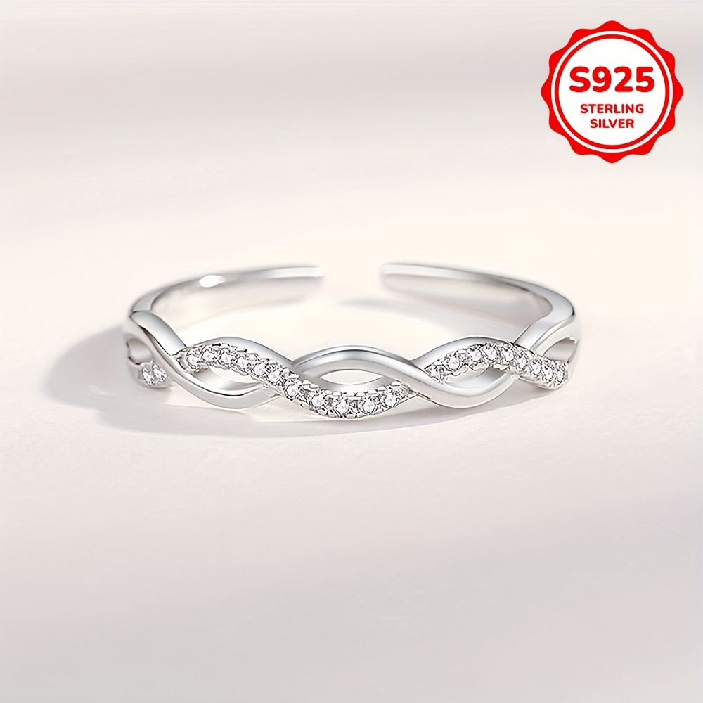 925 Sterling Silver, Weighing 2.1g/0.074oz, Features A Stylish And Easy Twisted With Shiny Zirconia. This Adjustable Wedding Promise Open Cuff Ring Is Suitable For Men And Women