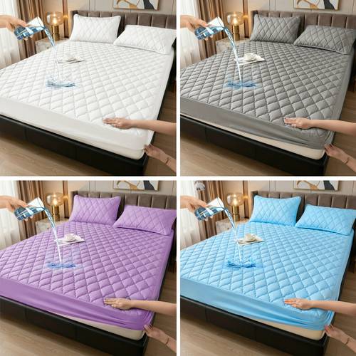 1pc waterproof mattress protector without pillowcases and pillows soft and comfortable machine washable and easy to clean the deep pocket can reach 15 inches suitable for hotels bedrooms and dormitories in random colors