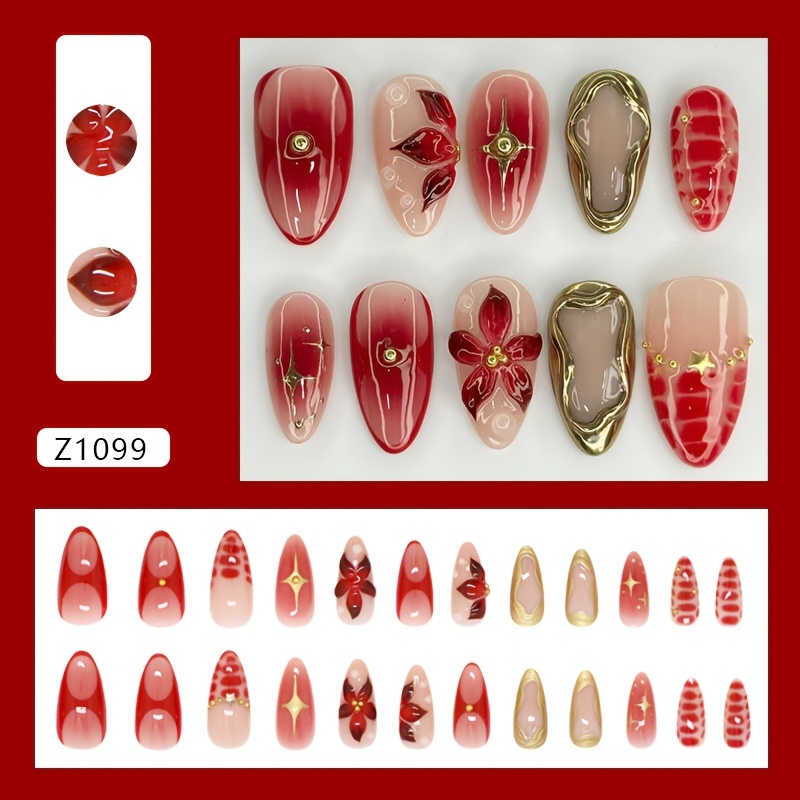 E-shop 3D Bezaubernde Burgunder Camellia Rouge Bubble Goldene Bohne Retro Süß Cool Scharf Western Nagelkunst 24 Stück