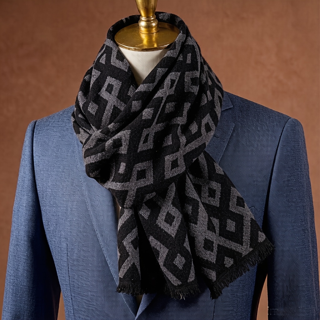 TEMU 1 Classic Couple's Geometric Men's Scarf, Autumn/winter Versatile Unisex High-end Fashion Double-sided Warm Scarf, Christmas Birthday Holiday
