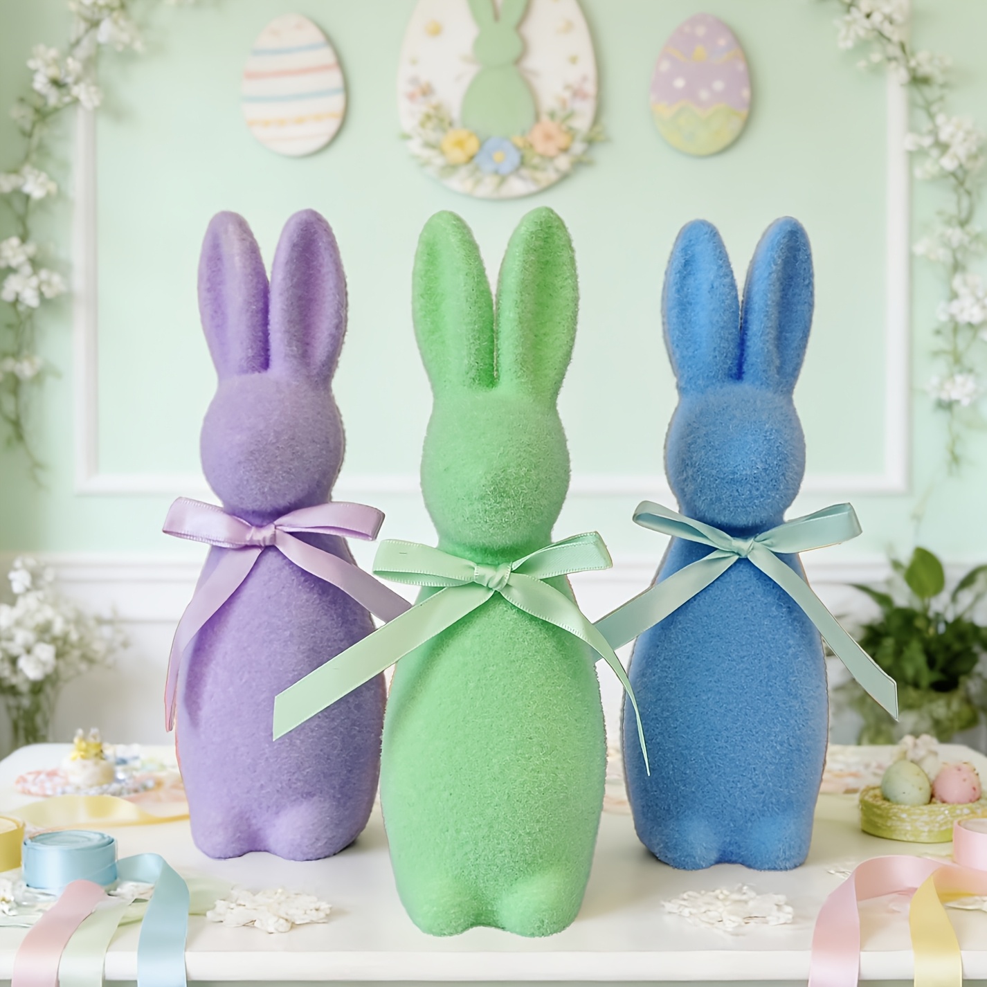2 Stück 20 cm (7,8 Zoll) Klassische Osterdeko aus Schaumstoff mit bunten Kaninchen, Innen-/Außen-Gartendekoration, Feiertagsdeko für Garten, Hof, Zuhause, Party, Schreibtisch- Café-Tischdekoration