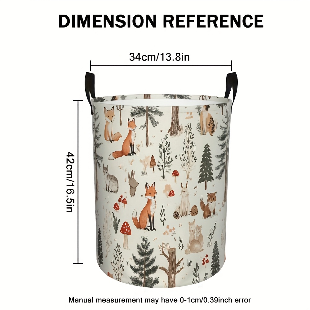 TEMU 1pc Woodland Creatures Household Storage Solution - Round Laundry Basket With Handle - Large Capacity For Clothes