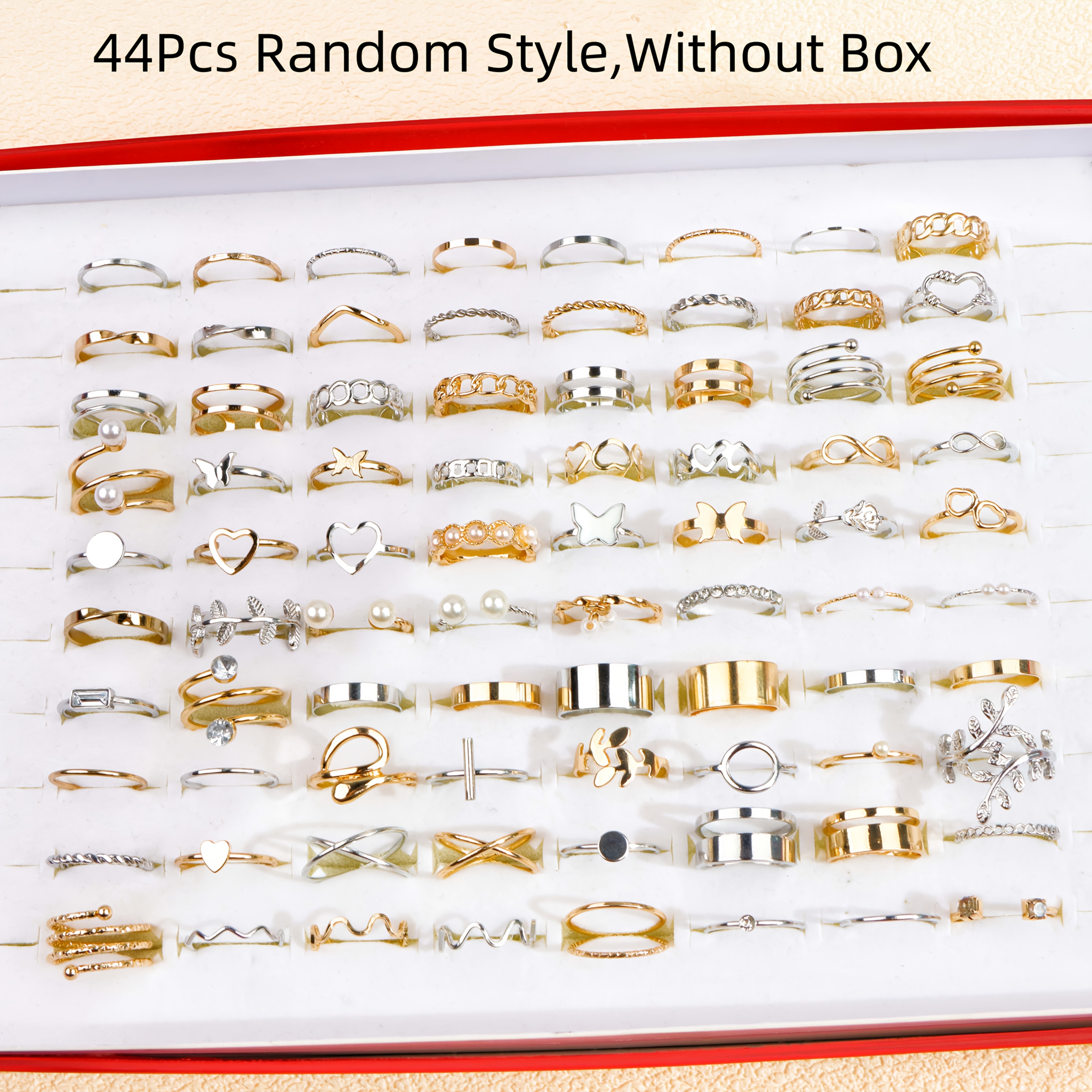 TEMU Lot de 44 bagues empilables minimalistes, mélangées, ouvertes et réglables, style aléatoire, tendance et vintage, cadeau de bijoux pour femme