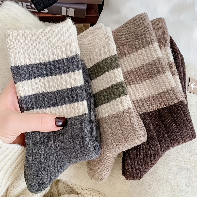 

5 Pairs Of Striped Pattern Socks, Casual And Warm Mid-calf Socks For Autumn And Winter, Women's Long Socks And Stockings.