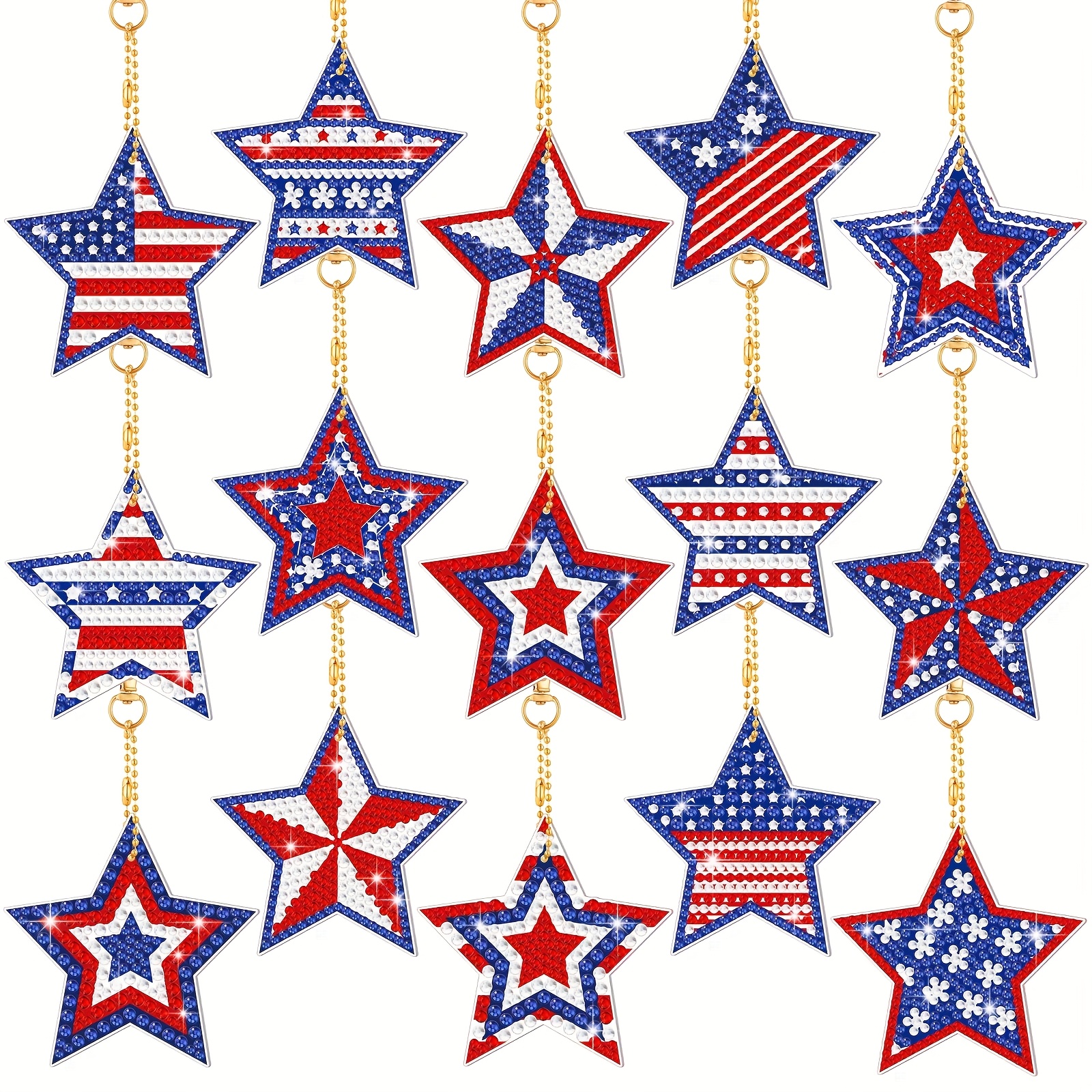 TEMU 15pcs Patriotic Diamond Painting Keychains Suitable For Adults & Teens - Star & Diamond Gems Craft Kits, Irregular-shaped Diy Ornaments For