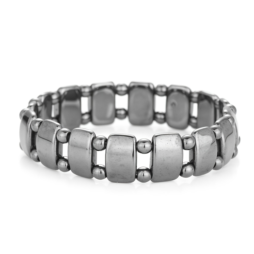 TEMU 1pc Hematite Bracelet, Stretchable Adjustable Wristband With Double-hole Half-faced Hematite, Suitable For Men And Women, Daily Casual Wear,