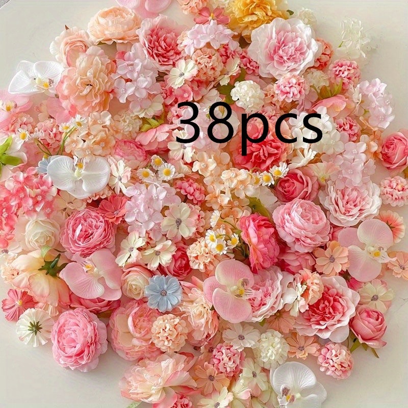 [38pcs Artificial Rose] 38pcs Artificial Rose Headpiece Set | Cake Flower Wreath For Wedding And Party Home Decor