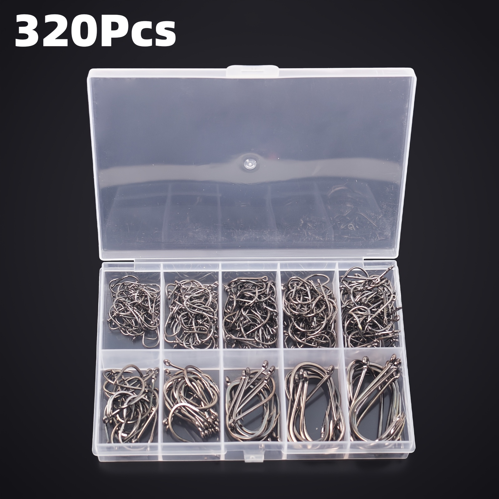 TEMU Juego de anzuelos de pesca 320 piezas, tubo de acero de carbono multi- con anzuelo de pesca con púas Ise Ni
