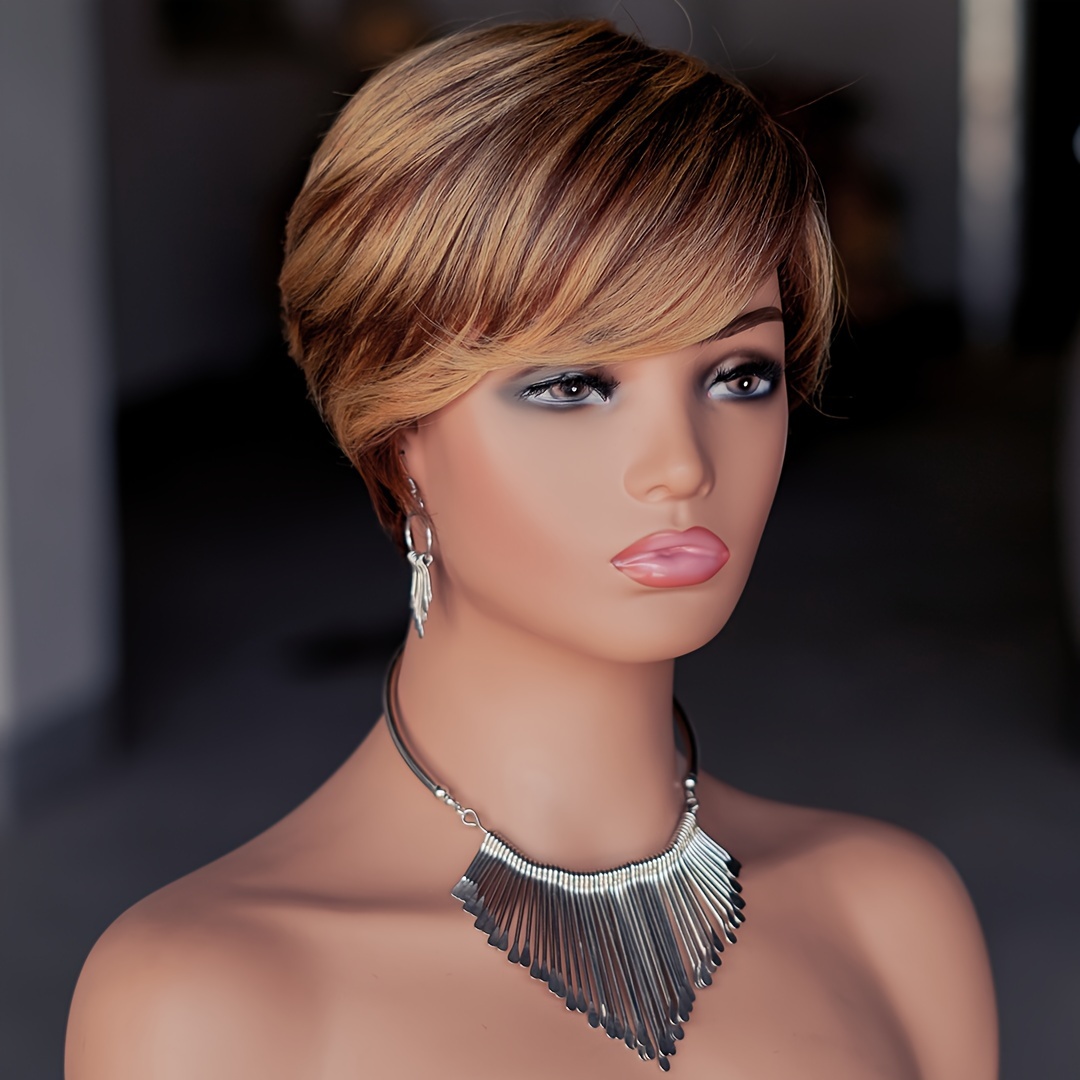 

Pixie Cut Wig Human Hair Short Wigs For Women Pixie Wig With Bangs Non Lace Front Wigs Pixie Cut Short Layered Black Wigs Short Pixie Human Hair Wigs Cute Daily Wear P4/27 Color