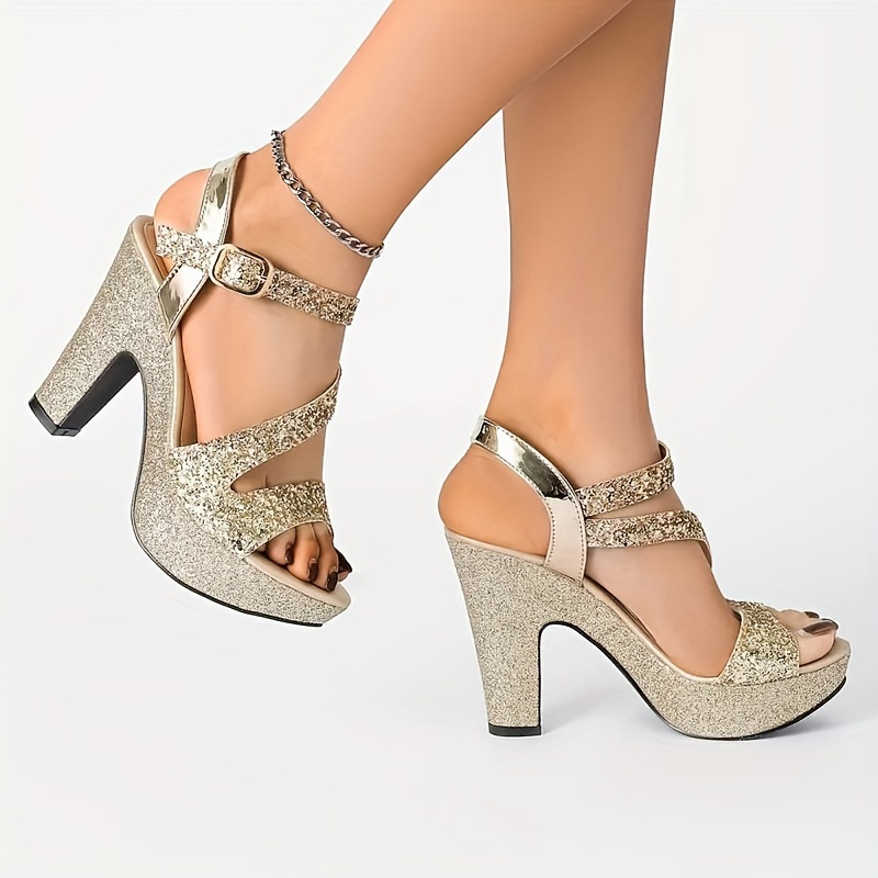 glitter chunky heel