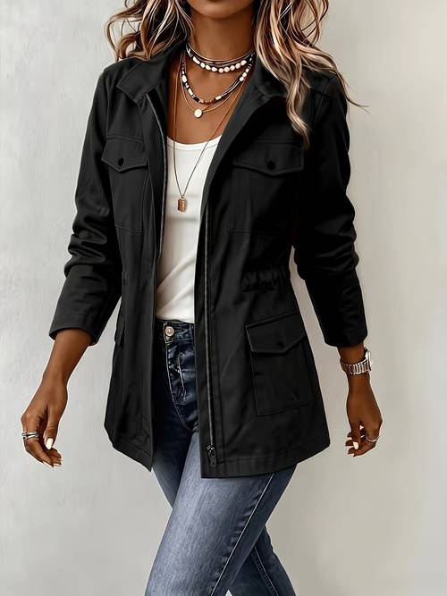 item picture autumn womens casual jacket utility multi pocket cinched waist all match outerwear