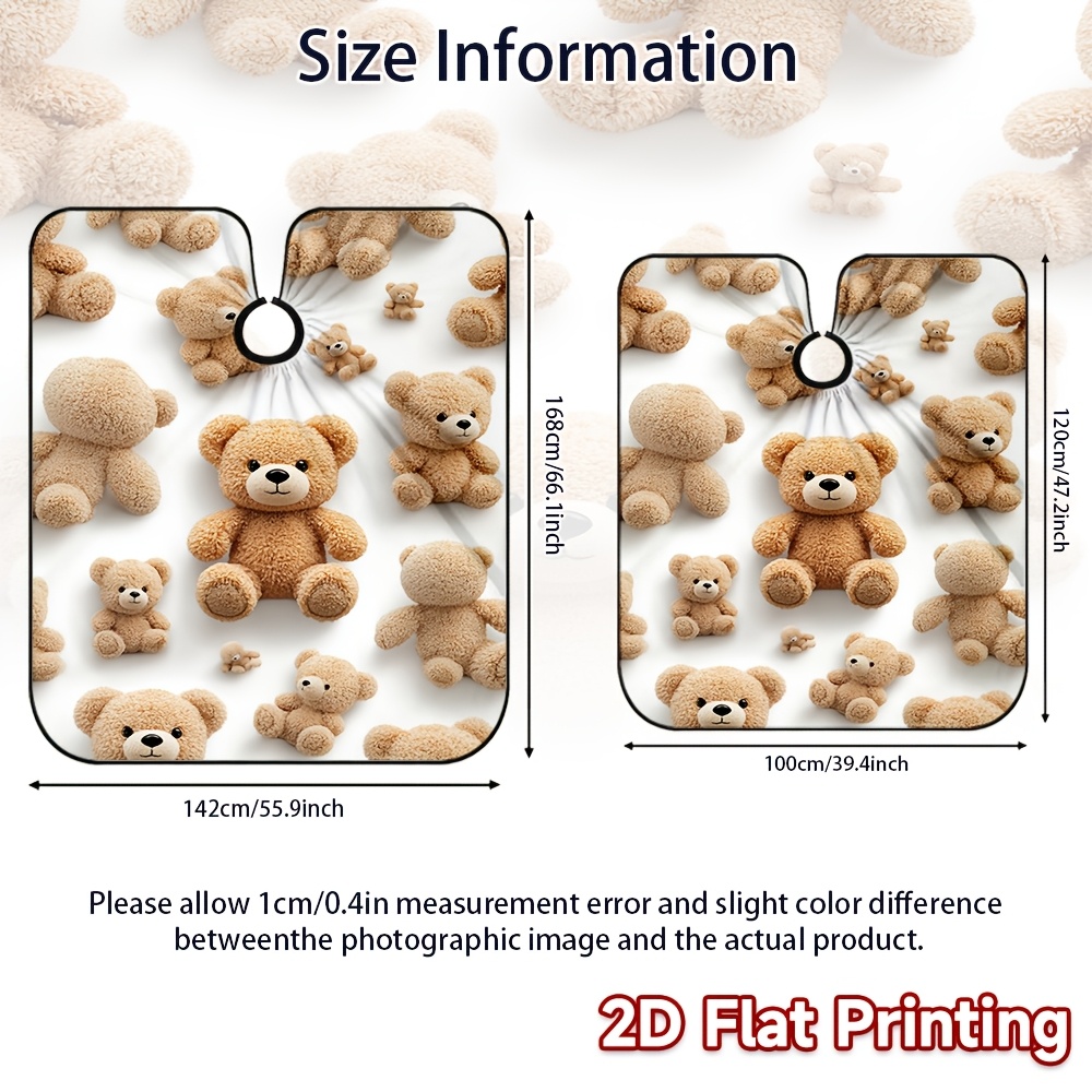 TEMU 1pc,2d Flat Printing Cute Bear Plush Pattern High Quality Hairdressing Cloak,fashion Barber Apron For Salon Use, 2d Flat