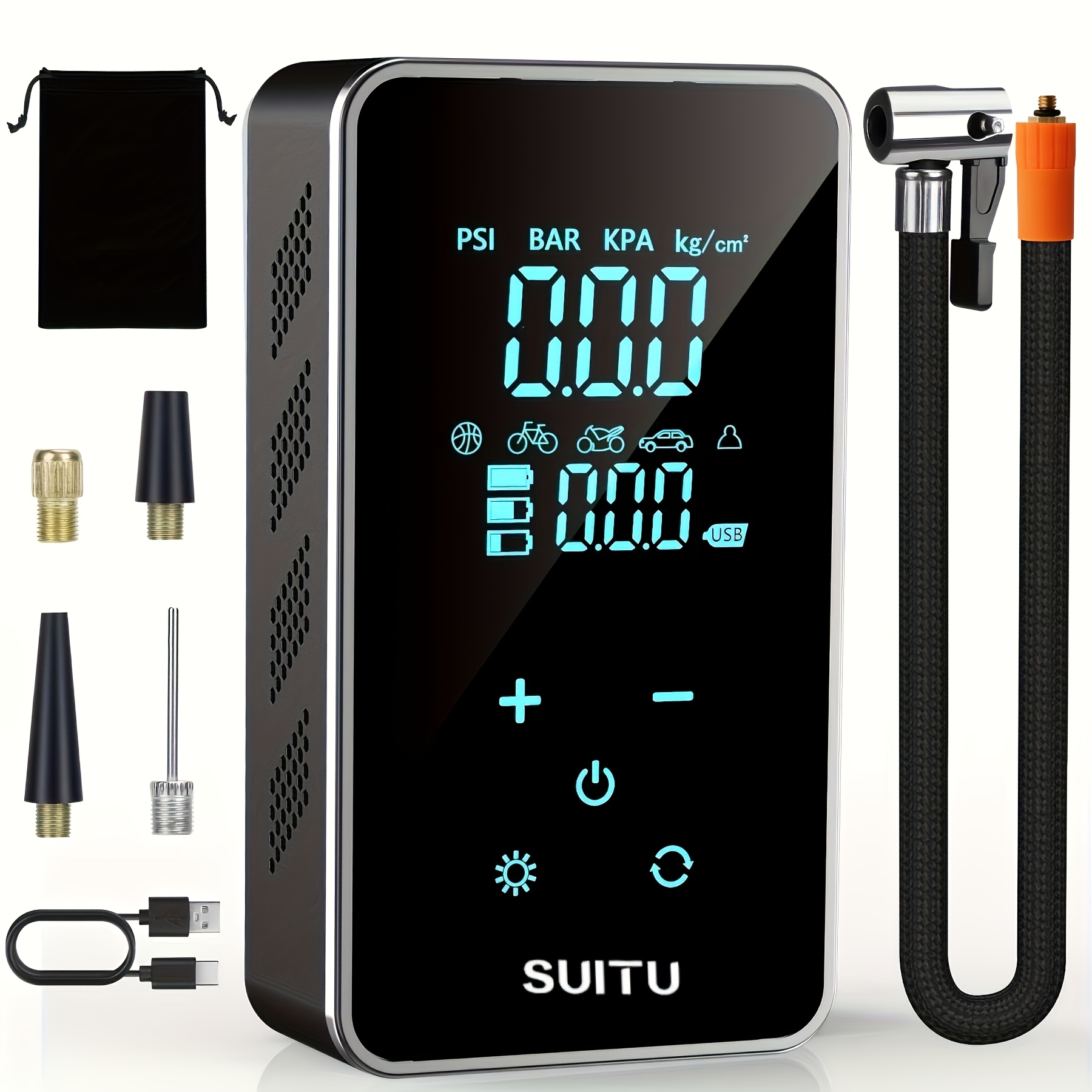 TEMU Portable Wireless Air Compressor Pump With Digital Display, Usb Rechargeable High-pressure Tire Inflator For Cars, Bicycles, And Basketballs -