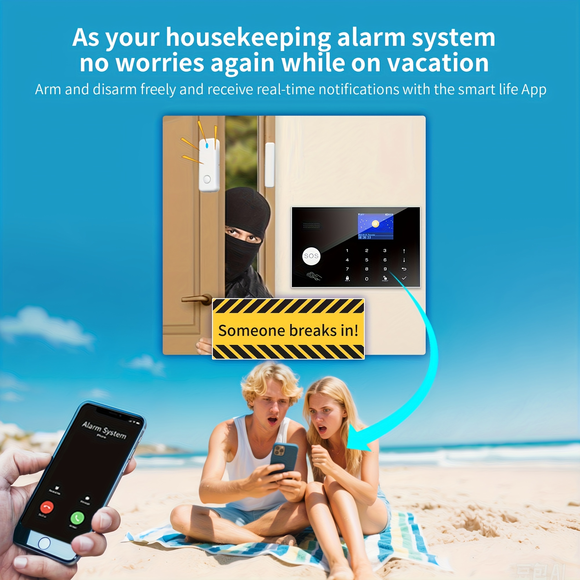 Alarma Inteligente TUGARD con WiFi y Respaldo GSM, Control por Alexa y Google Voice, Botón SOS, Entrada por Teclado, Sensores de Movimiento/Puerta - Compatible con Enchufe Europeo (Tipo C), para Hogar, Apartamentos, Villas - Ideal para Mercados del Reino Unido/UE, Seguridad en Apartamentos, Diseño Elegante, Construcción Duradera, Sensor de Movimiento, Gestores de Propiedades