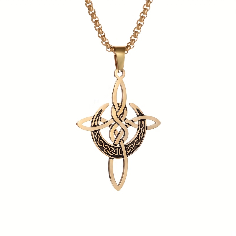 Unisex Irish Celtic Moon Witch Knot Pendant Necklace