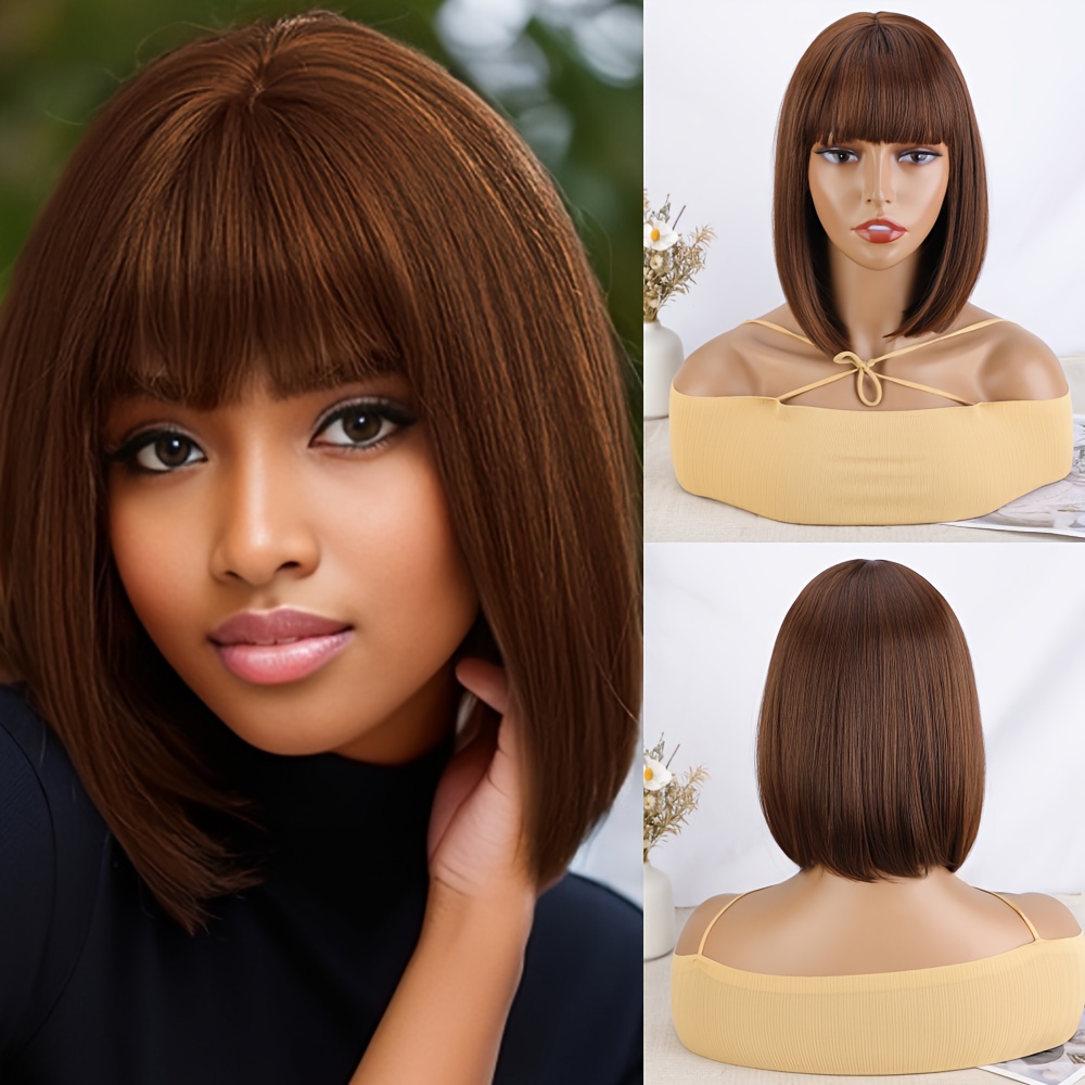 Short Bob Wigs Bangs Ombre Straight Hair Halloween Daily Temu