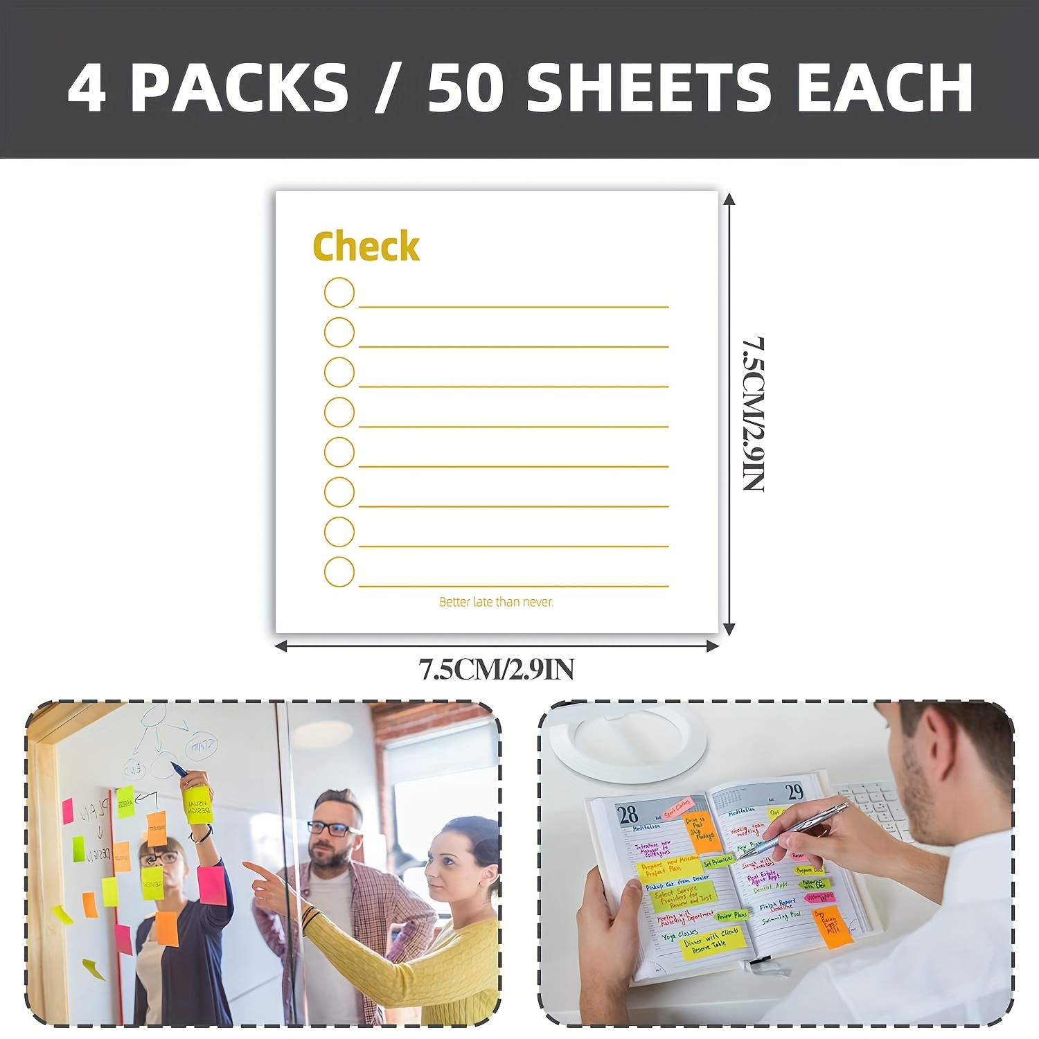 Self-Sticking Note Papers Set, High-Adhesive Productivity Planner Pads