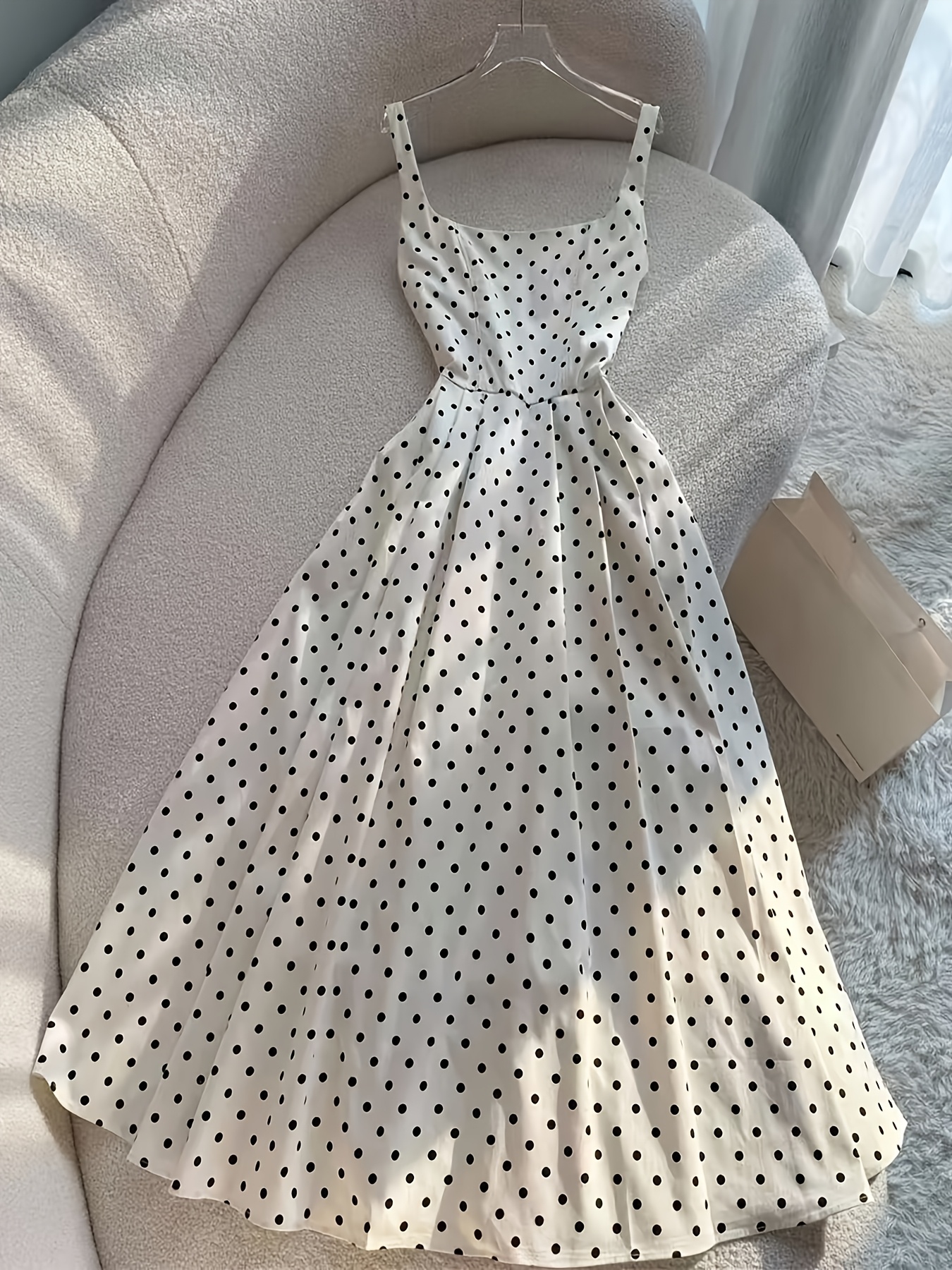 European and American Women's Vintage * Polka Dot Beach Vacation Camisole  Maxi Dress