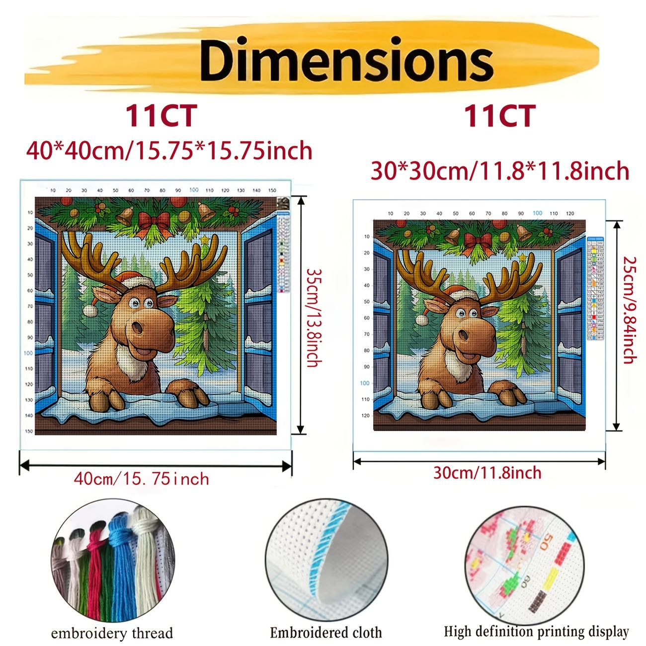 Moose Wearing Santa Hat Cross Stitch Kit for Beginners