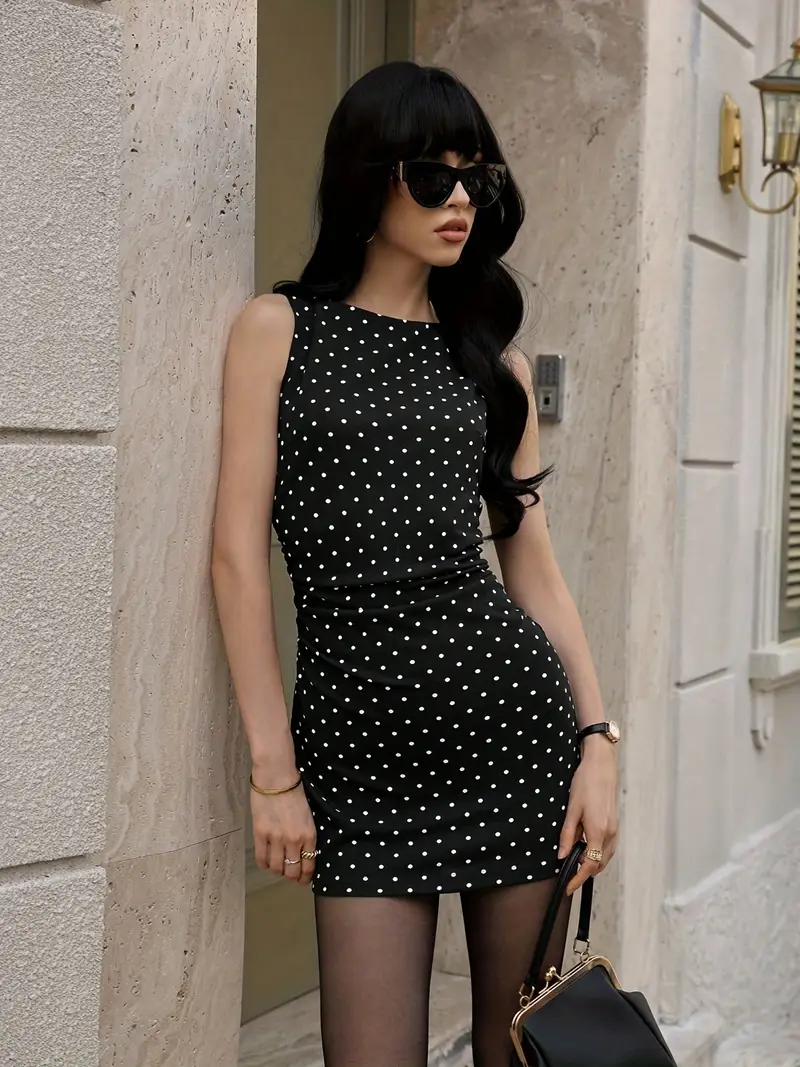 women short dress design Power Mesh Fitted Short Sleeve Mini Dress for Tall Women in Deep Black XL / Tall / Deep Black