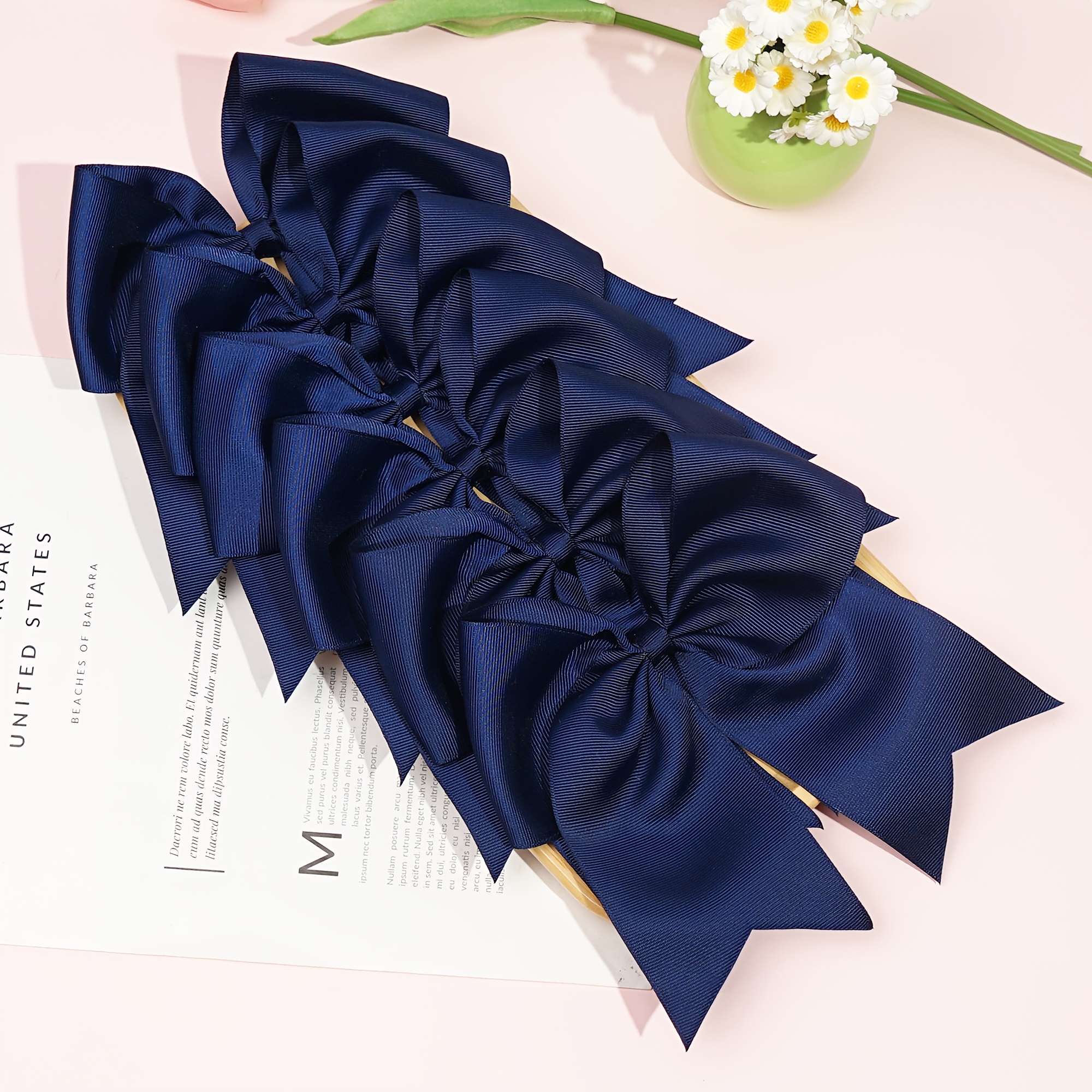 TEMU 6pcs Cheerleading Hair Bows With 8-inch Tailcoat Bows - Hand-made Grosgrain Ribbon Elastic Hair Ties Suitable For Cheerleaders, Uniforms,