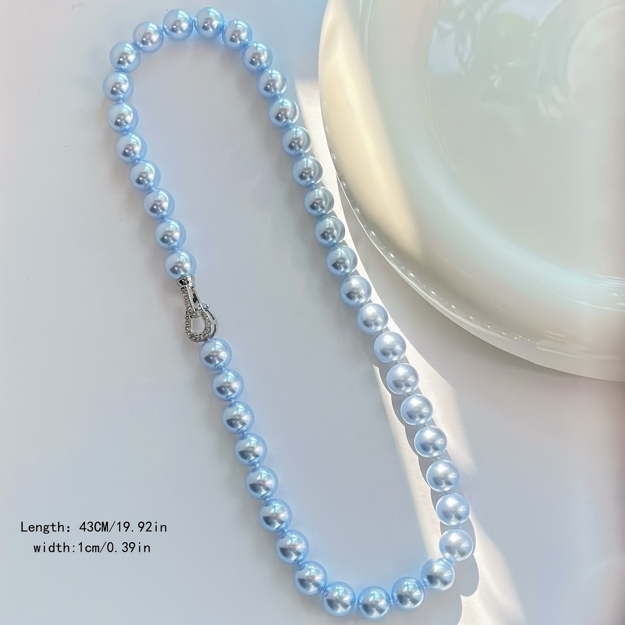 TEMU Collar de perlas de uniforme de con diseño de botón de de caballo azul cielo, un elegante accesorio diario adecuado para todas , con un estilo