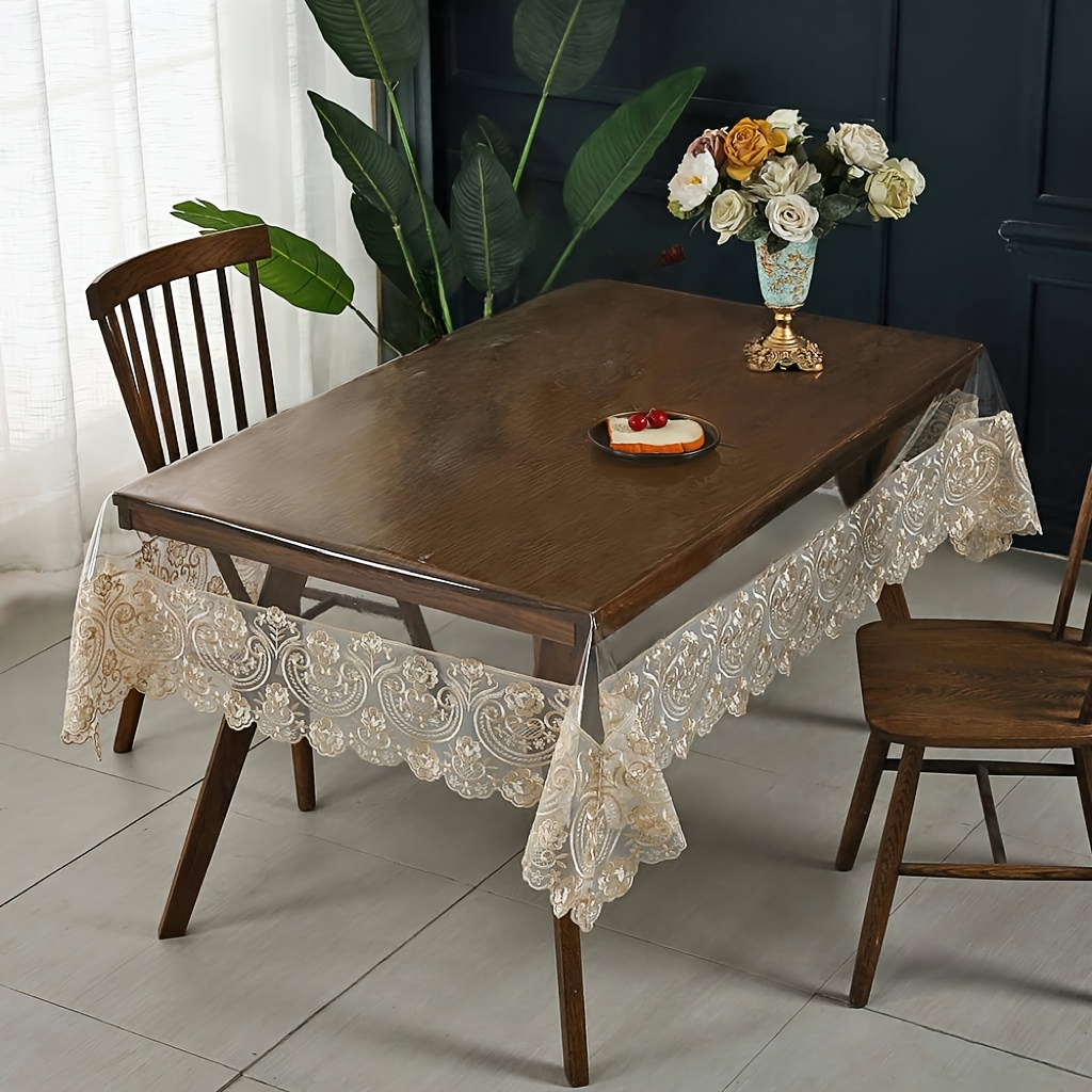 1pc coffee color pvc rectangular table runner with elegant embroidered lace stylish and   for weddings parties rectangle dining tables dressing tables kitchen restaurant or holiday decorations