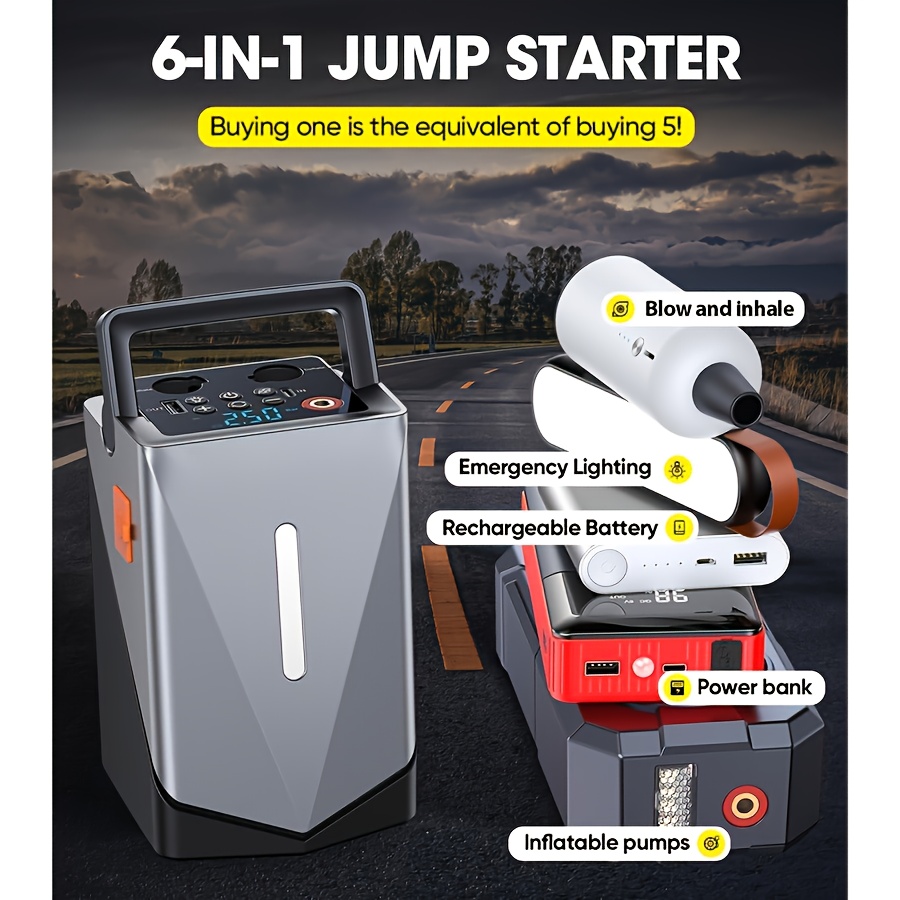 TEMU Jump Starter With Air Compressor, Function Jump Box 2000mah 150psi Pack With Digital Tire Inflator, Car Battery Charger Portable For 10. .38gal