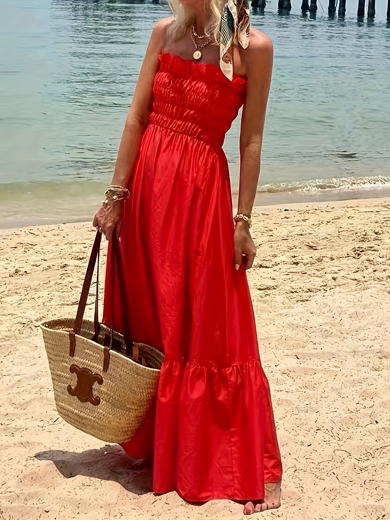 open lace back dress Womens Casual Women's Shirred Ruffle Hem Dress Maxi Women Maxi Dresses at  Amazon Women's Clothing store