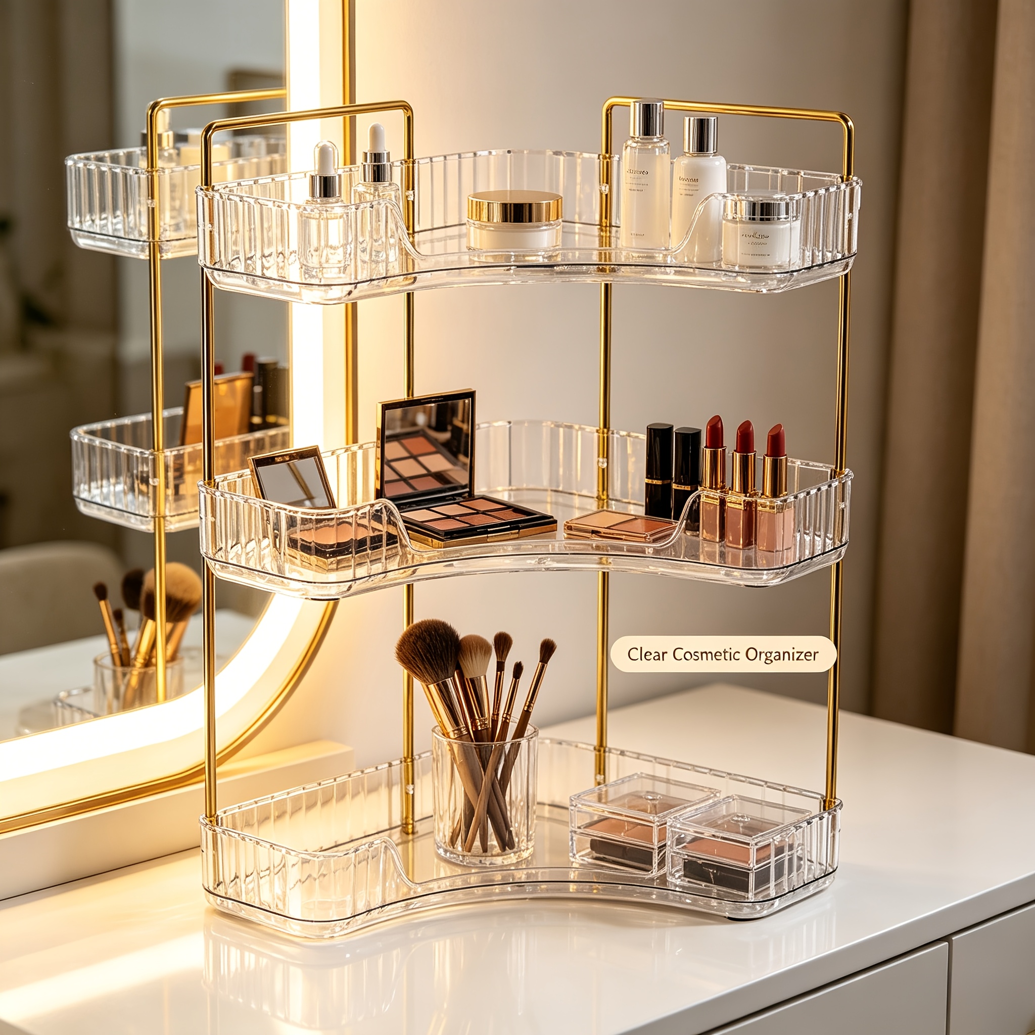 Light Storage Rack, Home And Kitchen Essentials, Three-tier Kitchen Corner Shelf, Light Luxury Spice Rack, Condiment Shelf, Kitchen Storage Rack, Bathroom, Bedroom, Study Room Storage Organizer