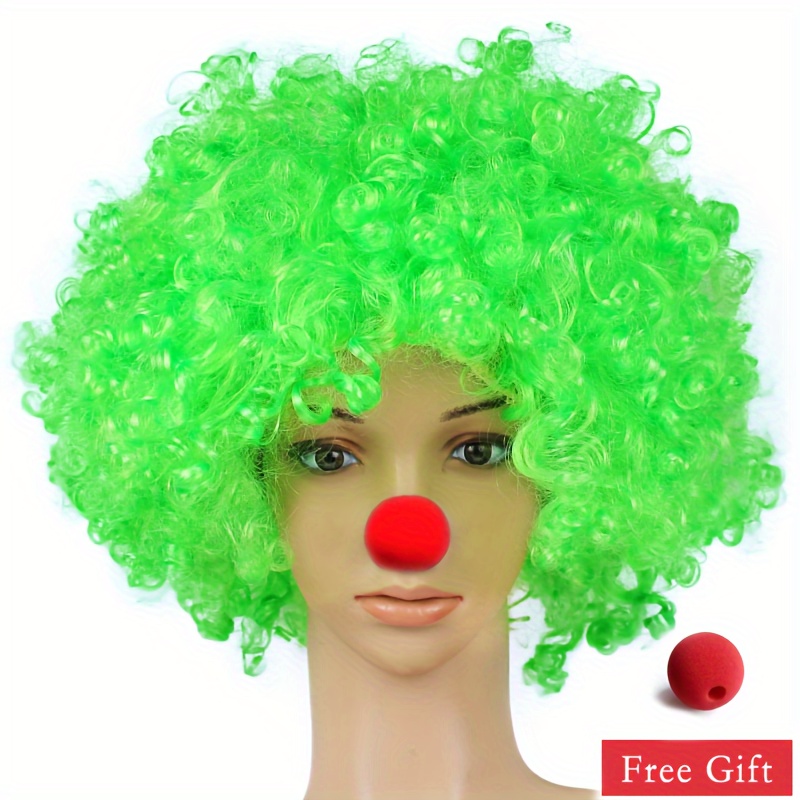 Funny Cool Eye Catching Afro Clown Wig With Clown Red Ball Nose