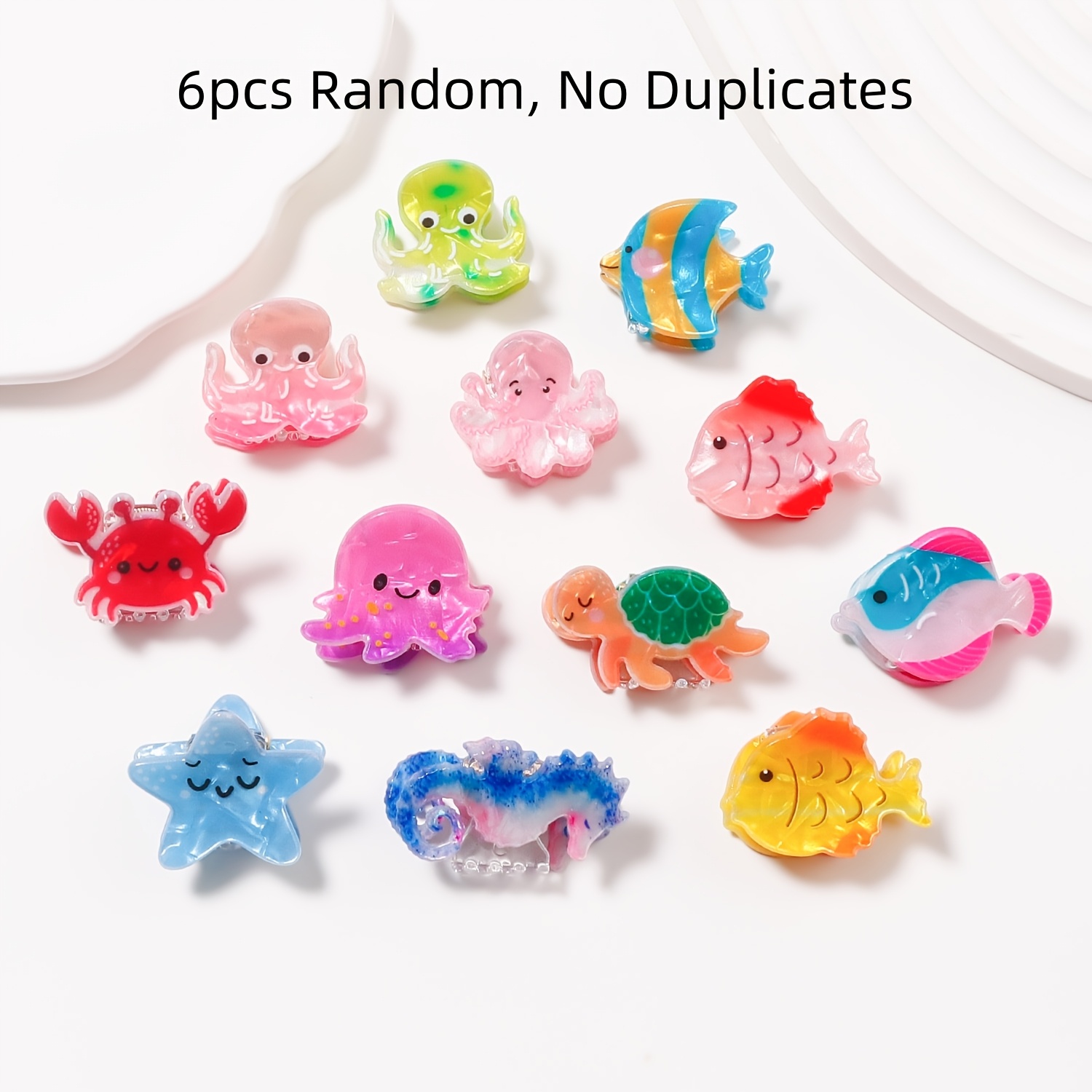 TEMU 6pcs Hair Clips, Random, No Duplicates, 2026 New Style: Octopus, Seahorse, Starfish, Jellyfish, Small Fish, Sea Turtle, Small Crab, Small