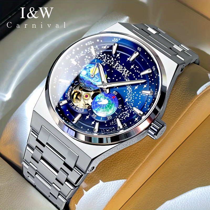[] Luxury Men's Waterproof Mechanical Watch, Self-winding Wristwatch With Synthetic Sapphire And Luminous Function Ideal As A Holiday Gift