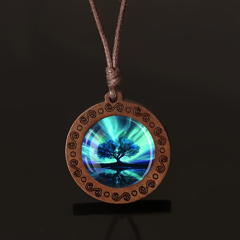 Night Sky Ancient Tree Reflection Wooden Necklace