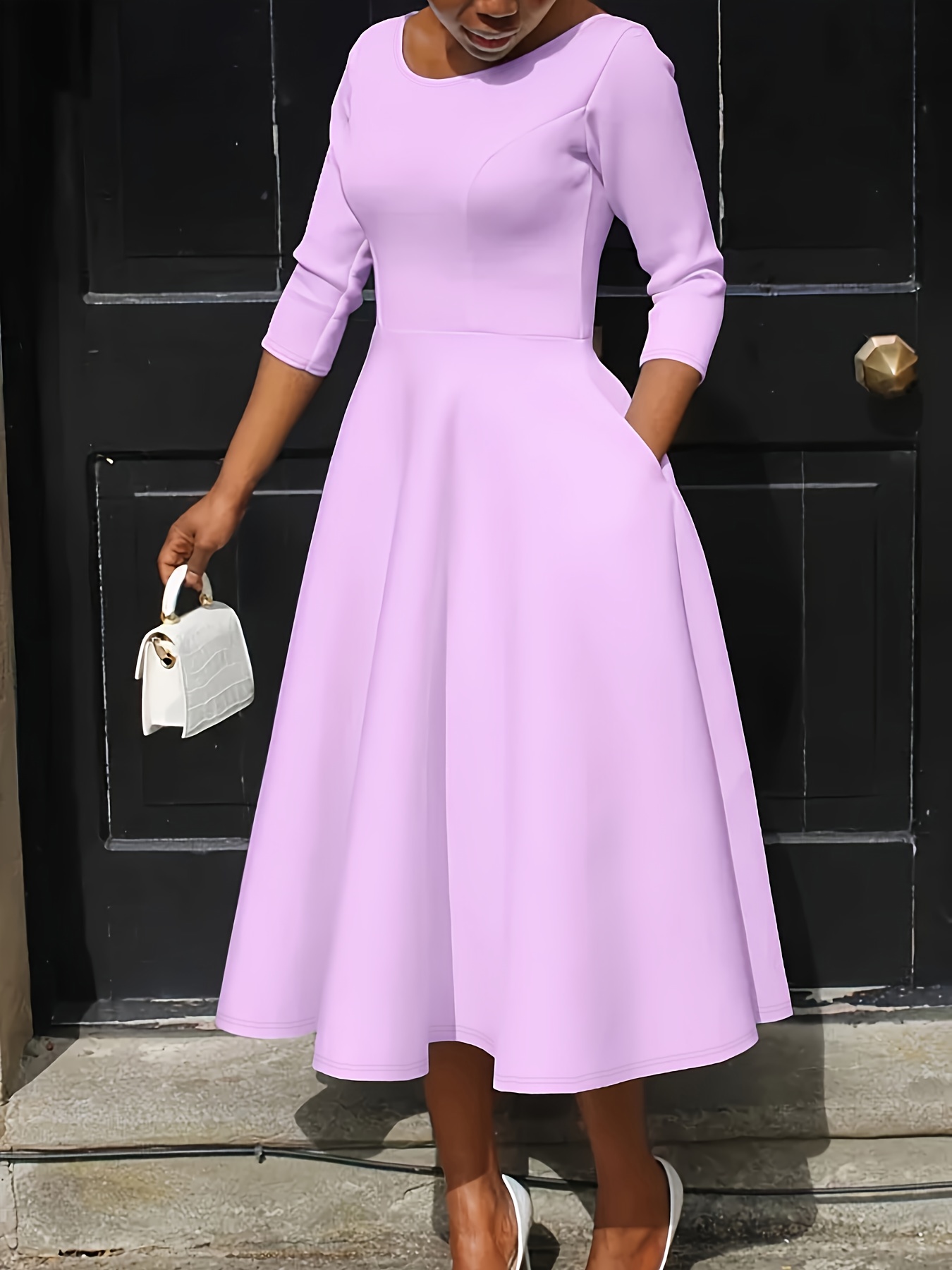 strapless open back dress Entro Entro Gingham Print Flutter Sleeve Square Neck Maxi Dress Purple Pink Medium | Sz: M main image 1