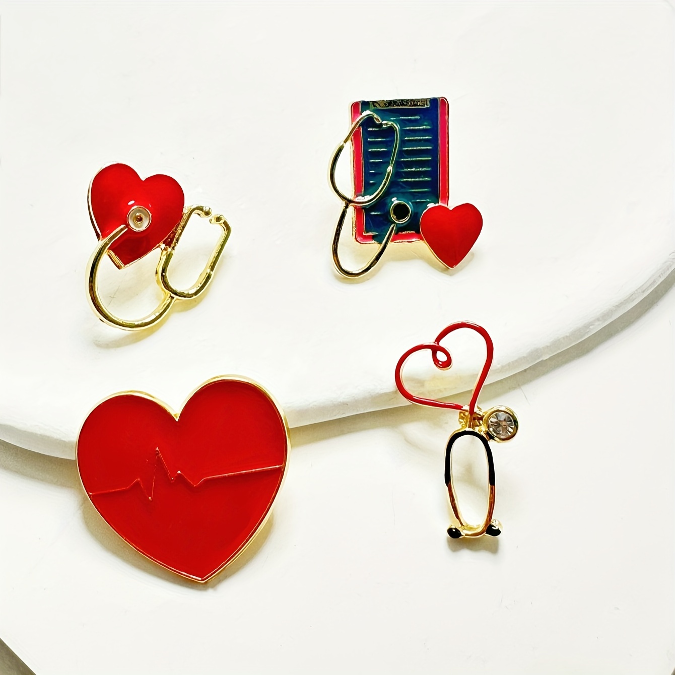 

4pcs Brooch Set - Zinc Alloy , Stethoscope & Ekg - For Or Gifting, For ,