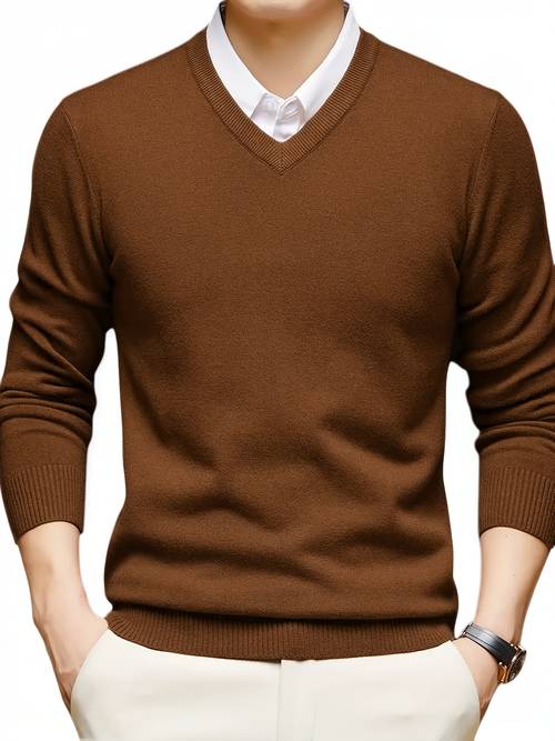 new cross border mens solid color v neck knitted pullover sweater thickened high weight warm casual design elastic comfortable fabric regular versatile style in autumn and winter high quality fashionable mature pullover