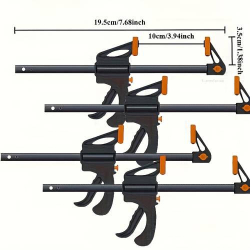 2pcs woodworking quick clamps one handed operation 4inch mini ratchet clamps with dual orange trigger handles metal structure suitable for crafts and wood woodworking tools