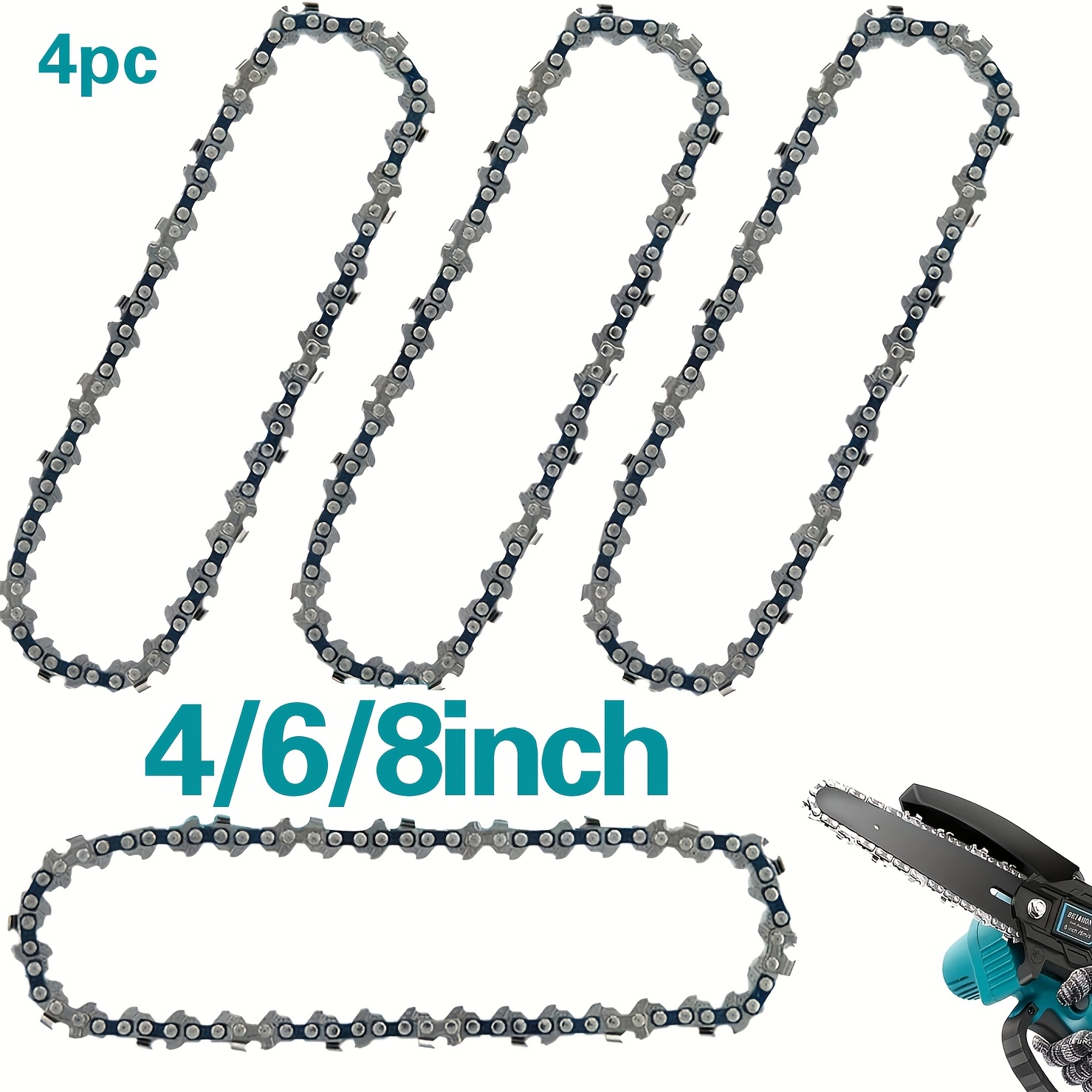 

4-pack Carbon Chains 4/6/8 Inch, Abrasion Resistant Mini Chainsaw Replacement Chains For Cordless Electric Portable Saw, Metallic , No Required